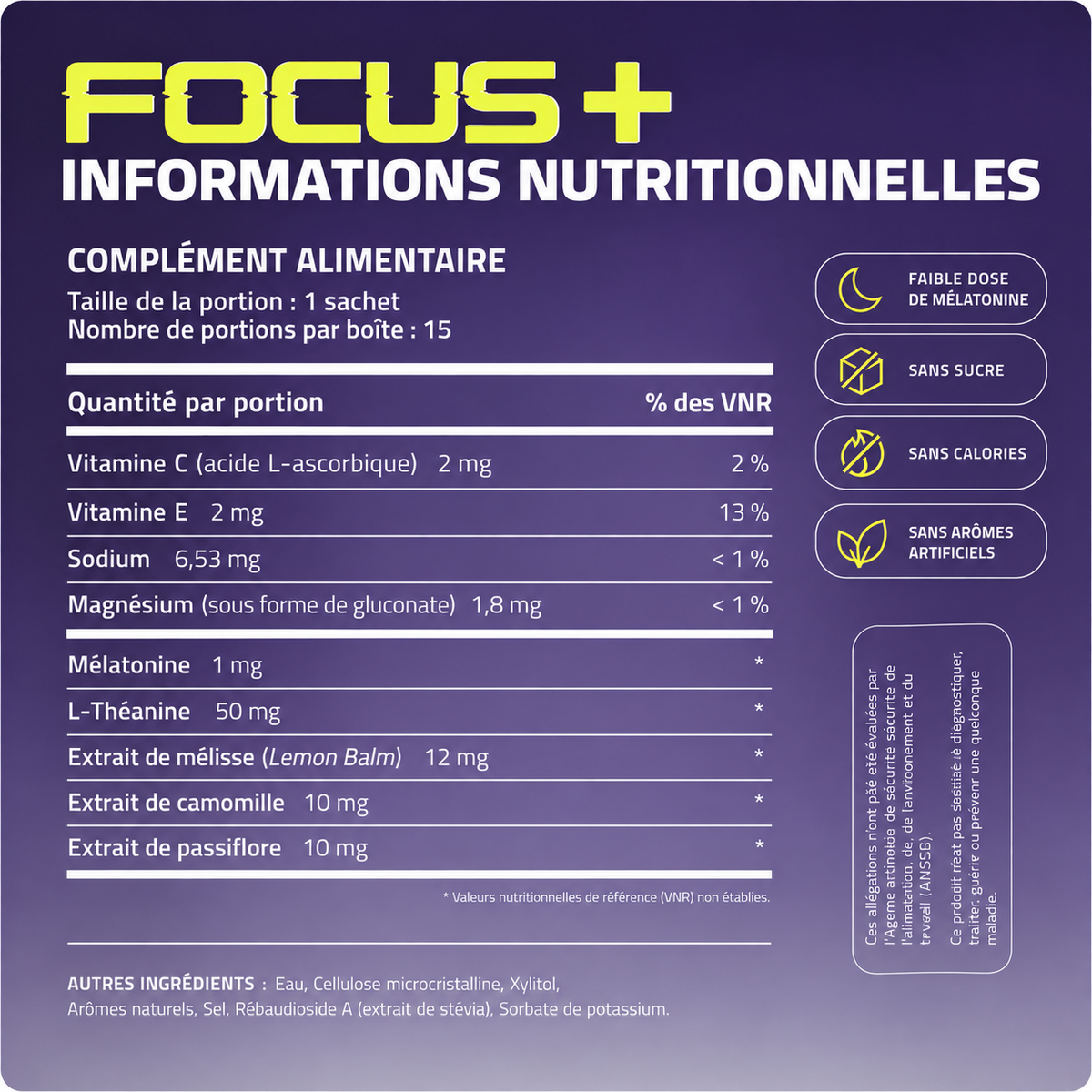 FOCUS+ – Sachets de Nuit Miel Citron Fort (15 sachets)